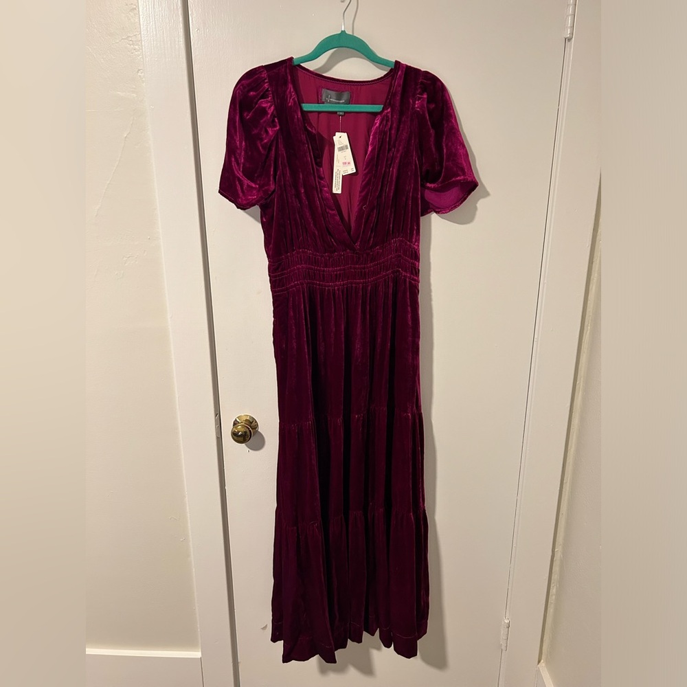 Anthropologie pink velvet maxi gown